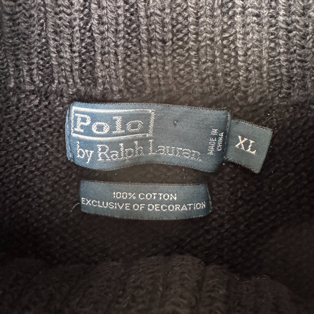 Polo Ralph Lauren Sweater Mens XL Black Cotton 1/4 Zip Mock Neck Knit Pullover - Picture 3 of 7